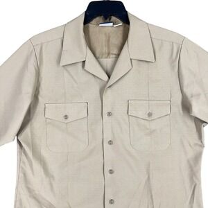 Vintage US Navy MIlitary Uniform‎ Shirt Mens L Tan Wool Made In USA Y2K